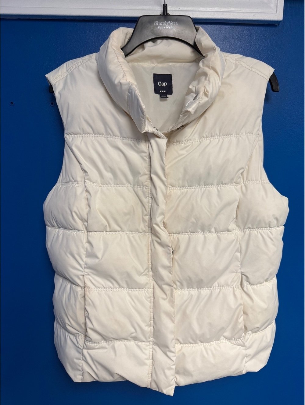 GAP Womens Extra Large Puffer Vest Quilted Stand Collar Cream Off White